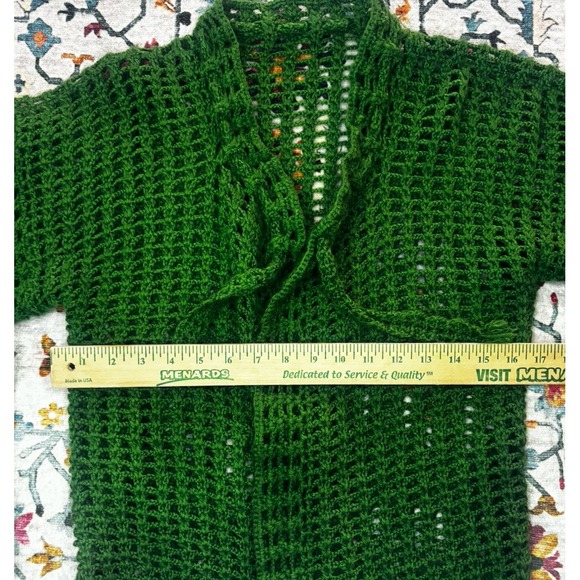 Vintage Handmade Granny Crochet Chunky Sweater Jacket Green - Picture 8 of 10